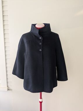 Armani Collezioni Navy Wool Coat with Stand Collar